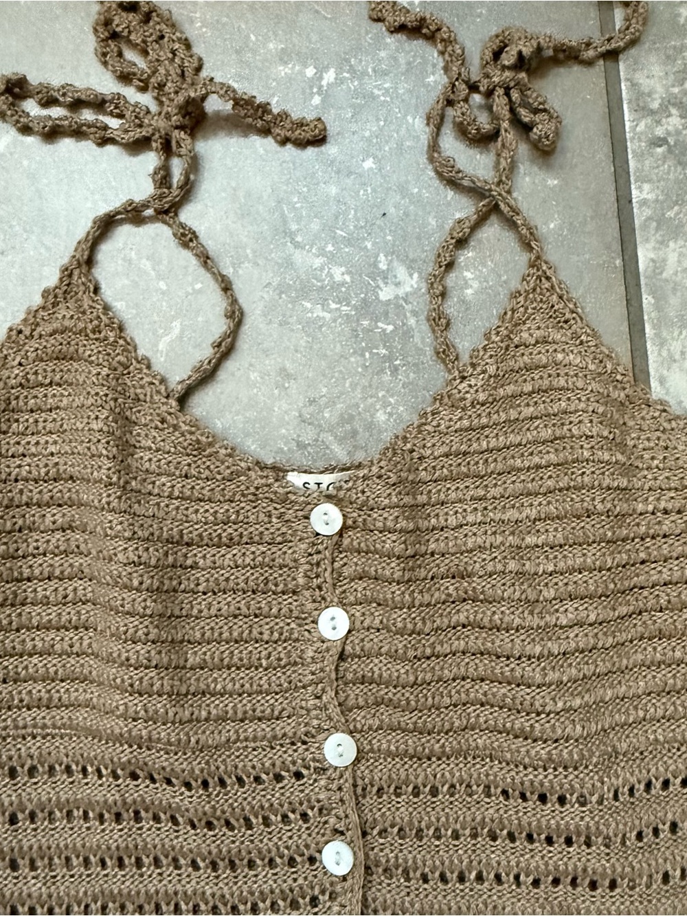Vici Tan Crochet Button-Front Mini Dress - Picture 2 of 4